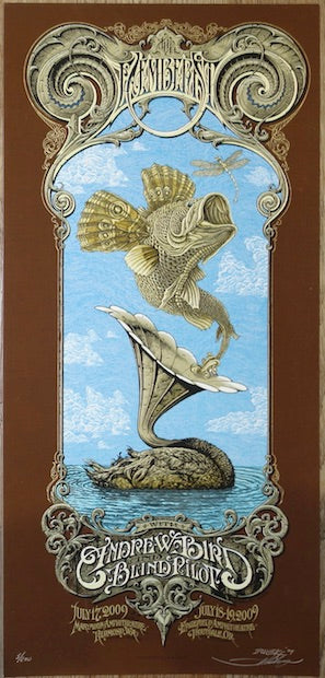 2009 The Decemberists - Blue Silkscreen Concert Handbill s/n by Emek & Aaron Horkey