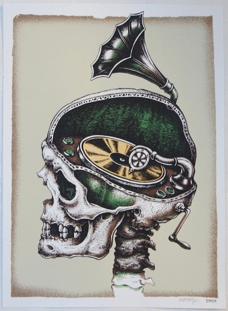 2005 Phonograph Skull - Large Silkscreen Handbill by Emek