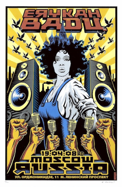2008 Erykah Badu - Moscow Silkscreen Concert Poster by Emek