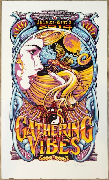 2014 Gathering of the Vibes - Bridgeport Linocut Concert Poster by AJ Masthay