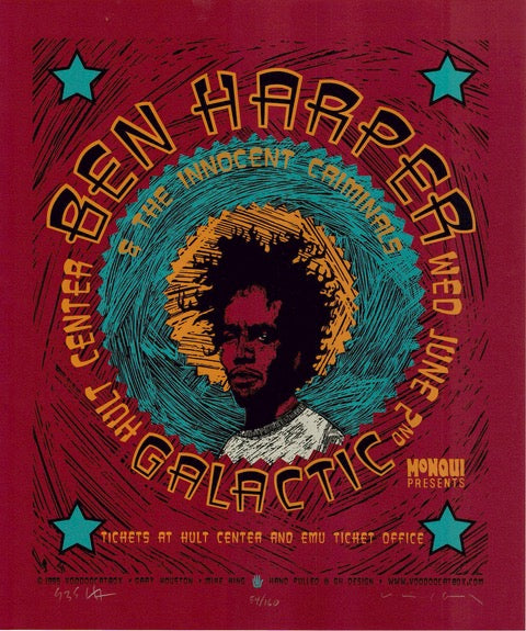 1999 Ben Harper & Galactic - Eugene Silkscreen Concert Poster by Gary Houston