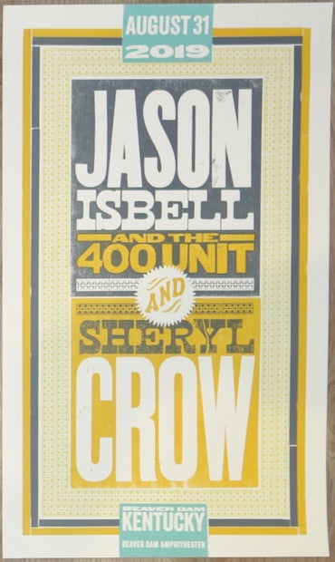 2019 Jason Isbell & Sheryl Crow - Beaver Dam Letterpress Concert Poster by Brad Vetter