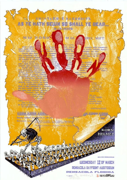 1997 Korn w/ Helmet - Pensacola Silkscreen Concert Poster by Emek