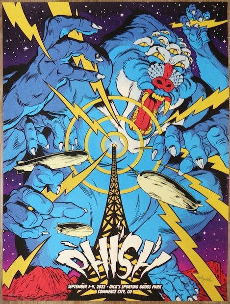 2022 Phish - Commerce City Blue Silkscreen Concert Poster by Johnny Dombrowski