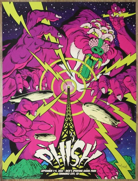 2022 Phish - Commerce City Pink Silkscreen Concert Poster by Johnny Dombrowski