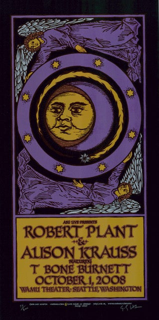 2008 Robert Plant & Alison Krauss - Seattle Silkscreen Concert Poster by Gary Houston