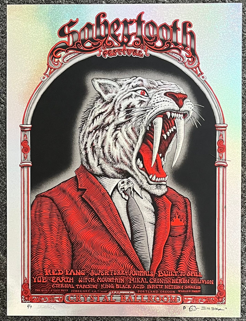 2016 Sabertooth Festival - Portland Glitter Foil Variant Concert Poster by Emek