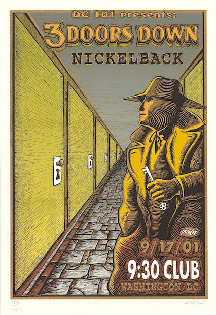 2001 3 Doors Down & Nickelback - Washington DC Silkscreen Concert Poster by Emek