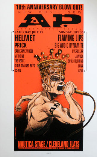 1995 Helmet & Flaming Lips - Cleveland Silkscreen Concert Poster 1995 Helmet & Flaming Lips - Cleveland Silkscreen Concert Poster
