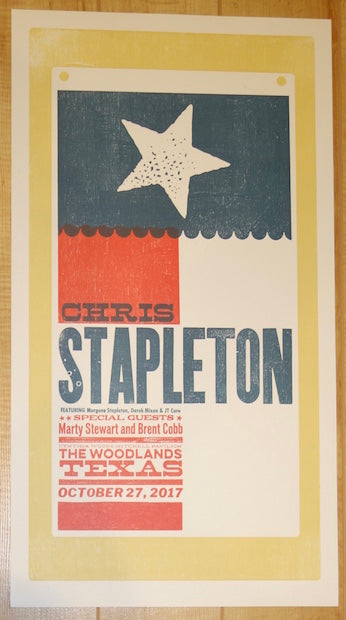 2017 Chris Stapleton - Woodlands Letterpress Concert Poster by Brad Vetter