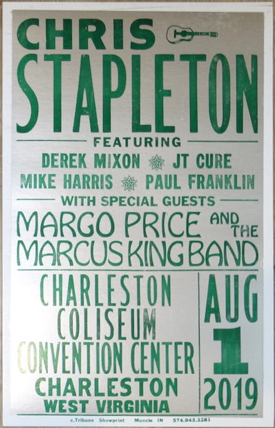 2019 Chris Stapleton - Charleston Letterpress Concert Poster by Tribune Showprint