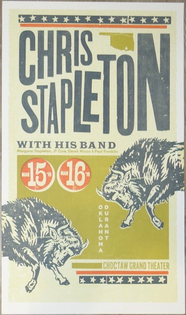 2019 Chris Stapleton - Durant Letterpress Concert Poster by Brad Vetter