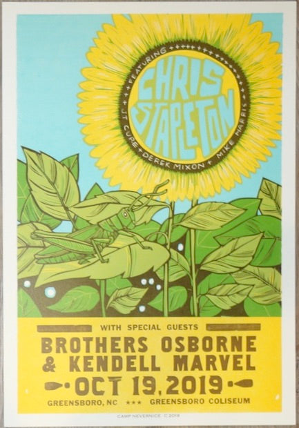 2019 Chris Stapleton - Greensboro Letterpress Concert Poster by Camp Nevernice