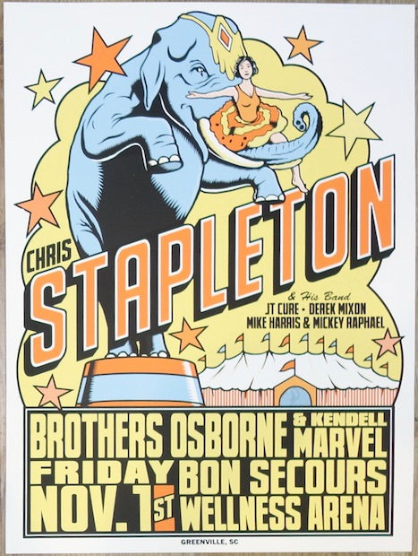 2019 Chris Stapleton - Greenville Silkscreen Concert Poster by Mike King