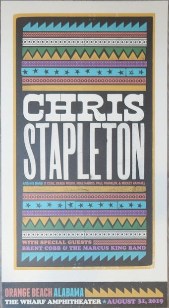 2019 Chris Stapleton - Orange Beach Letterpress Concert Poster by Brad Vetter