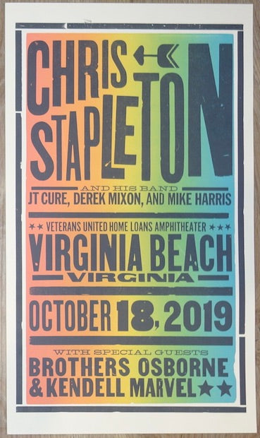 2019 Chris Stapleton - Virginia Beach Letterpress Concert Poster by Brad Vetter