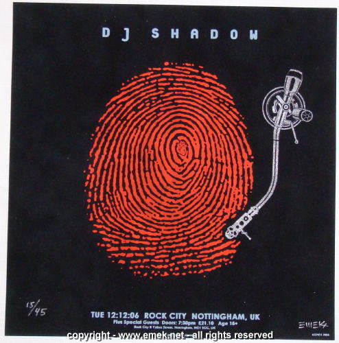 2006 DJ Shadow - UK 45 Velvet Silkscreen Concert Handbill by Emek