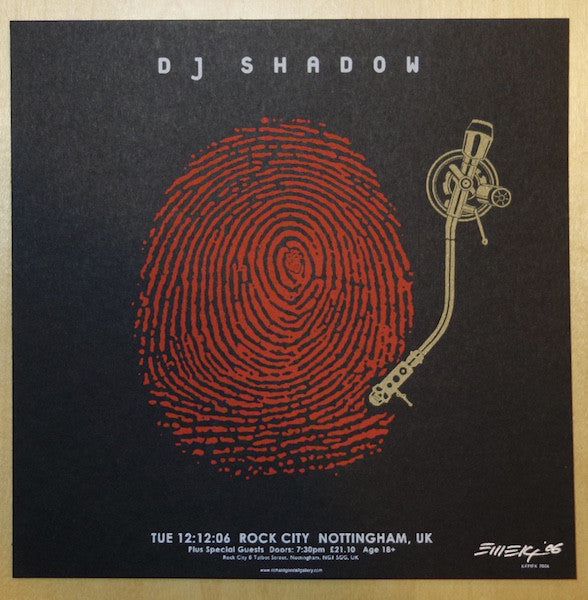 2006 DJ Shadow - UK 45 Red/Gold Silkscreen Handbill by Emek