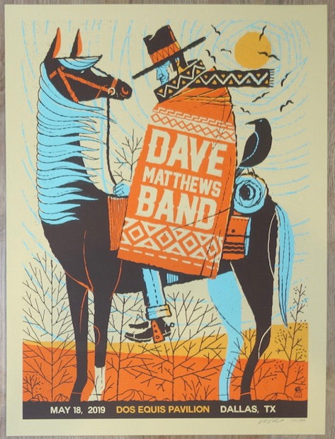 2019 Dave Matthews Band - Dallas Silkscreen Concert Poster by Methane