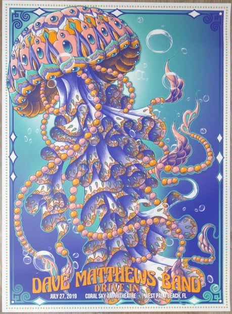 2019 Dave Matthews Band - West Palm II Drive-In Silkscreen Concert Poster by Bioworkz