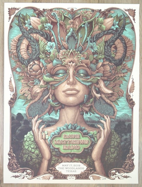 2019 Dave Matthews Band - Woodlands Serene Variant Concert Poster by N.C. Winters