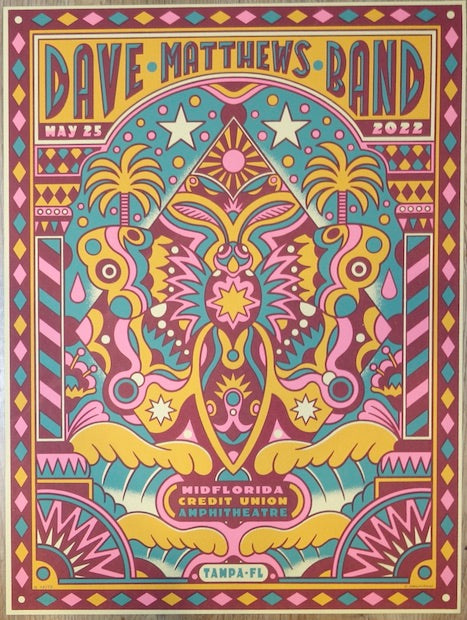 2022 Dave Matthews Band - Tampa Silkscreen Concert Poster by Bene Rohlmann