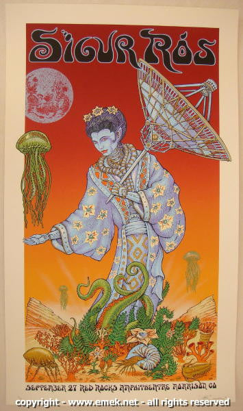 2008 Sigur Ros - Red Rocks Sunset Variant Concert Poster by Emek