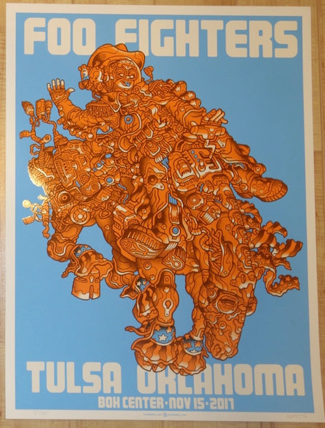 2017 Foo Fighters - Tulsa Blue Silkscreen Concert Poster by Guy Burwell