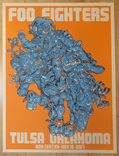 2017 Foo Fighters - Tulsa Orange Silkscreen Concert Poster by Guy Burwell