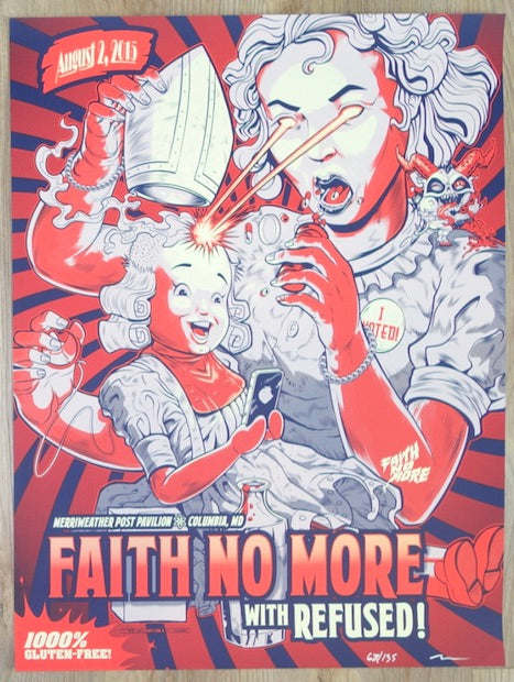 2015 Faith No More - Columbia Silkscreen Concert Poster by Zombie Yeti