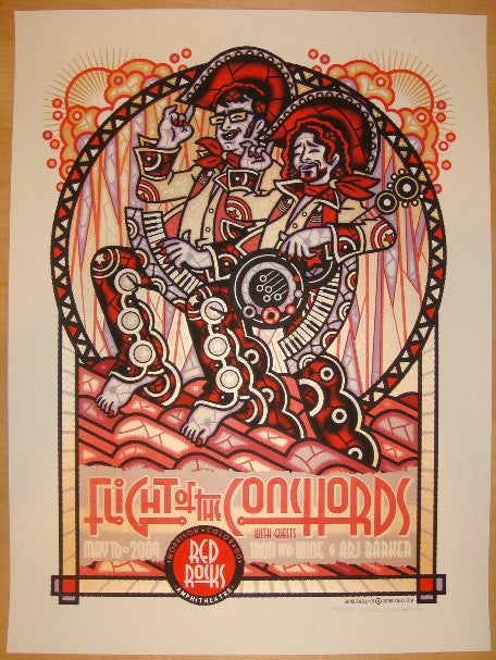 2009 Flight of the Conchords - Red Rocks Silkscreen Concert Poster by Guy Burwell