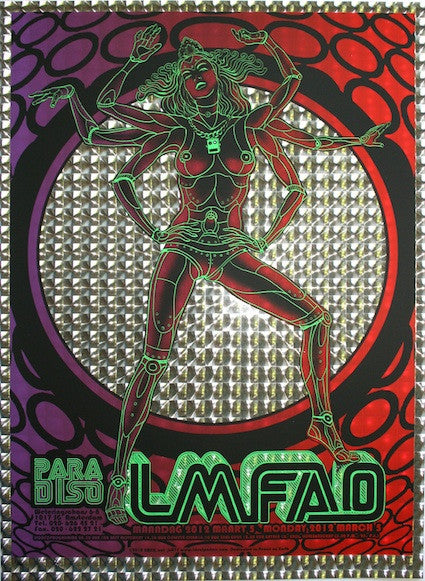 2012 LMFAO - Amsterdam Purple/Red Variant Silkscreen Concert Poster by Emek