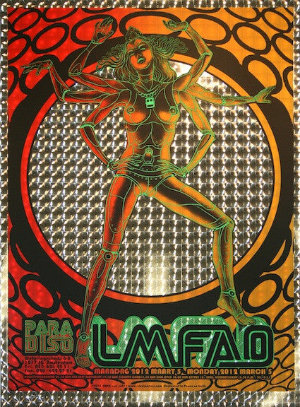 2012 LMFAO - Amsterdam Red/Yellow Variant Silkscreen Concert Poster by Emek