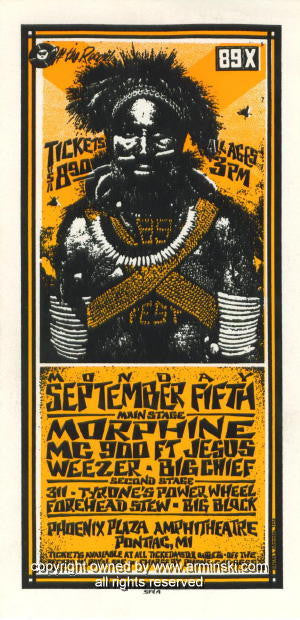 1994 Morphine, Weezer, & 311 - Pontiac Concert Handbill by Mark Arminski (MA-007)