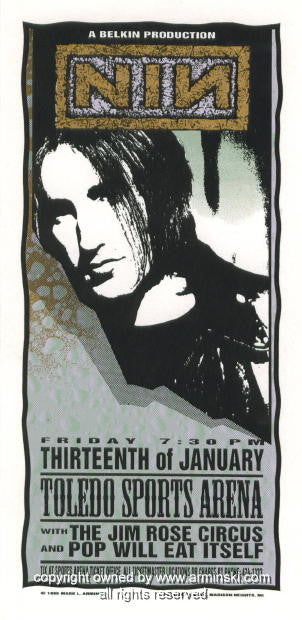 1995 Nine Inch Nails - Toledo Silkscreen Concert Handbill by Mark Arminski (MA-018)