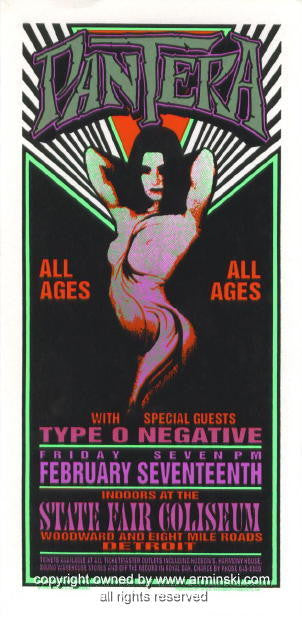 1995 Pantera - Detroit Silkscreen Concert Poster by Mark Arminski (MA-020)