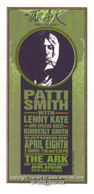 1995 Patti Smith - Ann Arbor Silkscreen Concert Poster by Mark Arminski (MA-030)