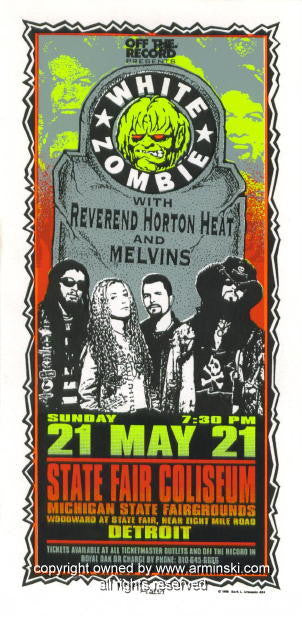 1995 White Zombie & Melvins - Detroit Concert Poster by Mark Arminski (MA-036)