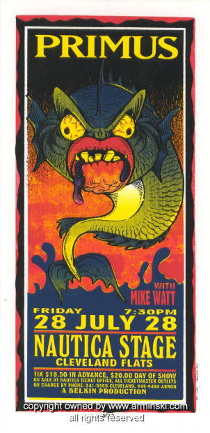 1995 Primus w/ Mike Watt - Cleveland Concert Handbill by Mark Arminski (MA-045)