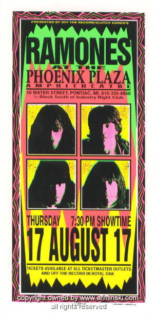 1995 Ramones - Pontiac Silkscreen Concert Handbill by Mark Arminski (MA-047)