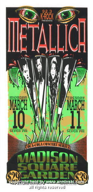 1997 Metallica - NYC Silkscreen Concert Handbill by Mark Arminski (MA-9707)