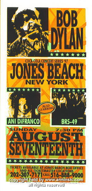 1997 Bob Dylan & Ani Difranco - Wantagh Concert Handbill by Mark Arminski (MA-9722)