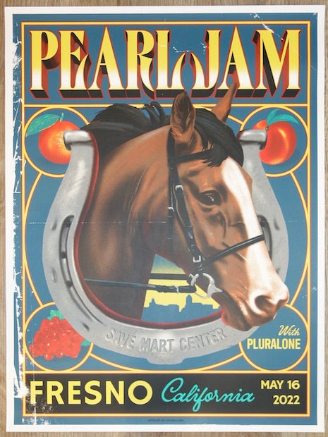 2022 Pearl Jam - Fresno Silkscreen Concert Poster by Ian Williams