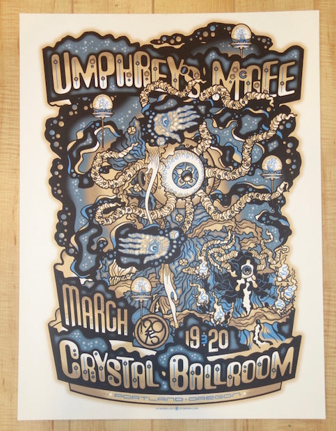 2015 Umphrey's McGee - Portland Blue Variant Concert Poster by Guy Burwell