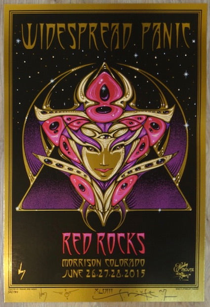 2015 Widespread Panic - Red Rocks Gold Foil Concert Poster by Jeff Wood & Mouse