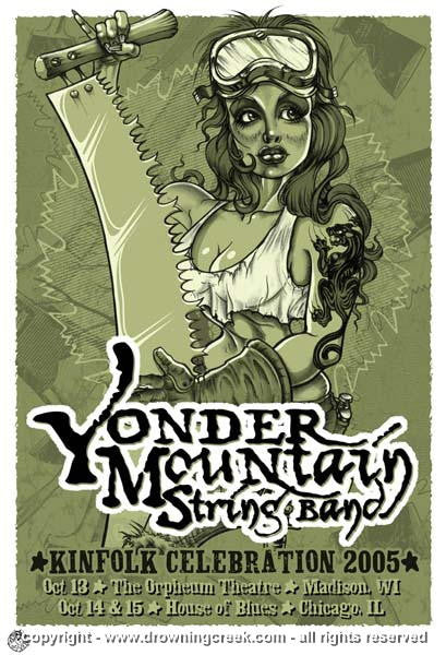 2005 Yonder Mountain String Band Silkscreen Concert Poster  Wood