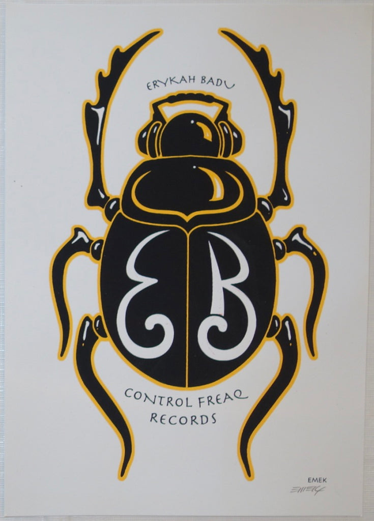 2005 Erykah Badu - Control Freaq Records White/Yellow Silkscreen Handbill By Emek