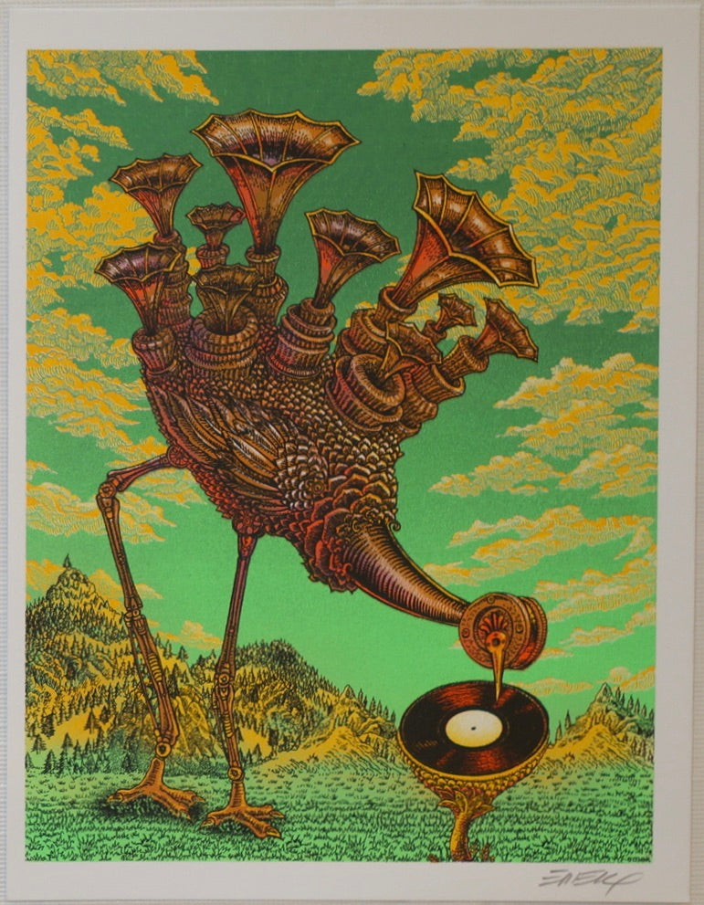 2015 Phono Bird - Yellow/Green Silkscreen Handbill by Emek