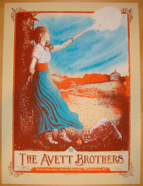 2013 The Avett Brothers - Wilmington Silkscreen Concert Poster by Zeb Love
