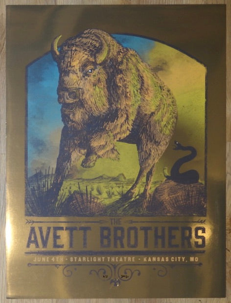 2015 The Avett Brothers - Kansas City Gold Foil Variant Concert Poster by Zeb Love